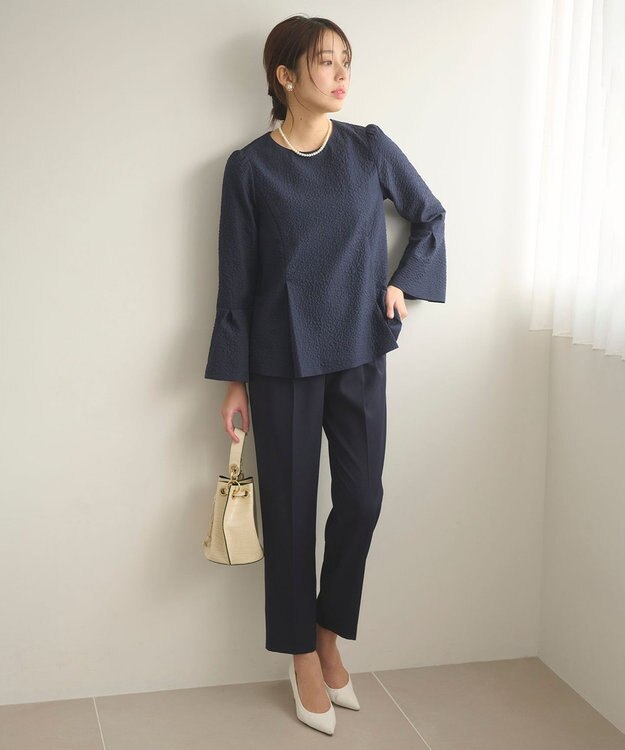 Feroux 【セットアイテム】美シルエット ブラウス×パンツ セットアップ ネイビー系