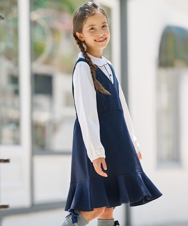 組曲 KIDS 【110-140㎝】ダンボールニット ジャンスカ ネイビー系