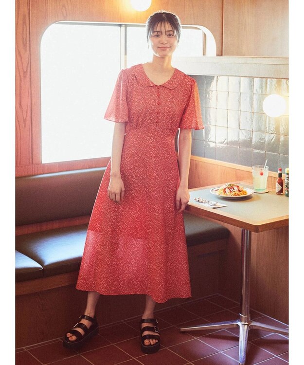 earth music&ecology ちょっとレトロなワンピース Red