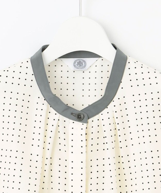 J.PRESS LADIES S 【洗える】ブロックドットプリント バンドカラー ブラウス ホワイト系5