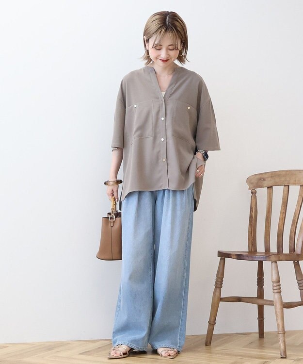AMERICAN HOLIC 【WEB限定】ミリタリーWポケットスキッパーシャツ Gray Beige