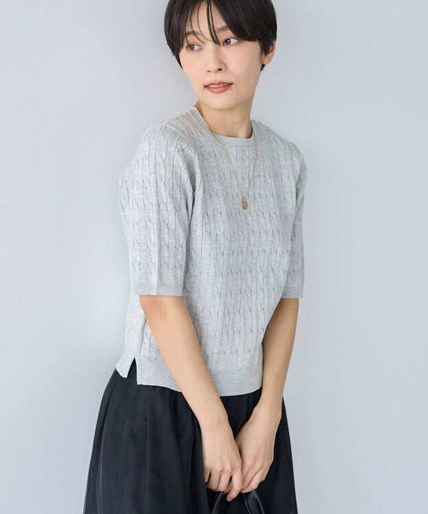 AMERICAN HOLIC ケーブル５分袖ニットプルオーバー Light Gray Mixture