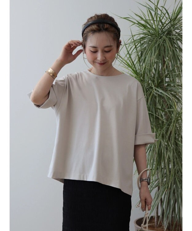 AMERICAN HOLIC 接触冷感バックタック袖折り返しカットプルオーバー Gray Beige