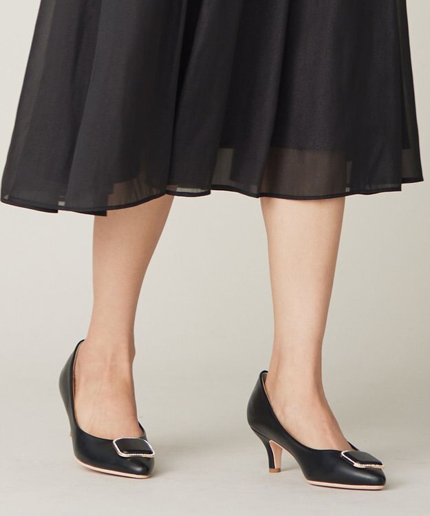 ANY SIS 【22.5cm~24.5cm】スクエアストーン パンプス ブラック