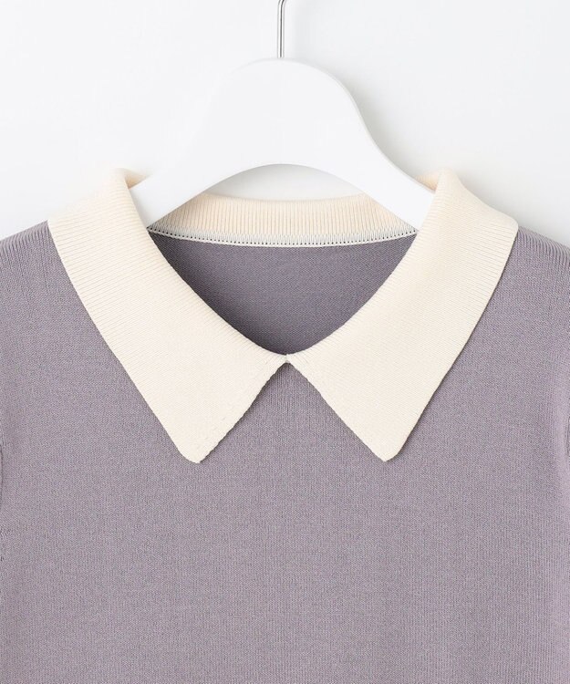 Feroux 【洗える】襟付きニット プルオーバー ライトグレー系