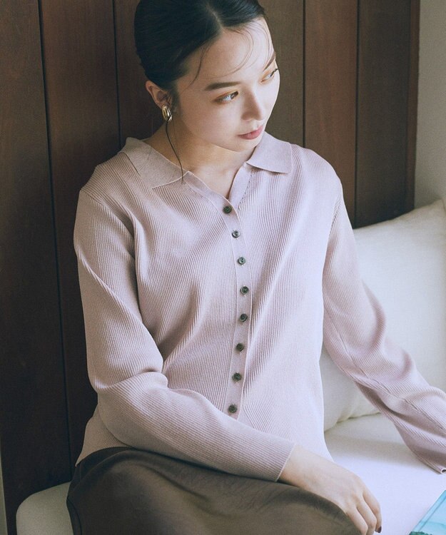 earth music&ecology 【接触冷感】襟付きニットカーディガン Pink