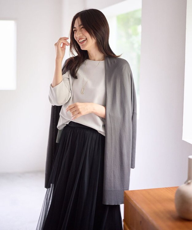 ANY 【洗濯機可】リブスリーブカーディガン チャコール