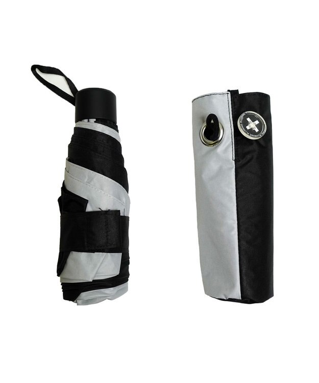 +RING UNISEX プラスリング 晴雨兼用 簡単開閉式折傘  BLK×GRY T1338 黒