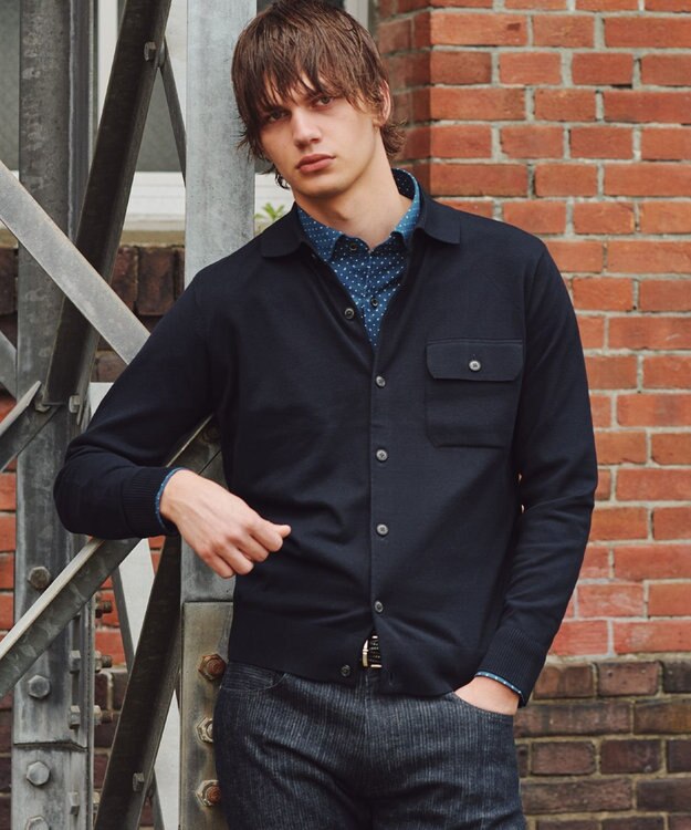 JOSEPH ABBOUD 【チクチクしない/イージーケア/3シーズン対応/サスティナブル】SNOWY  シャツカーディガン ネイビー系