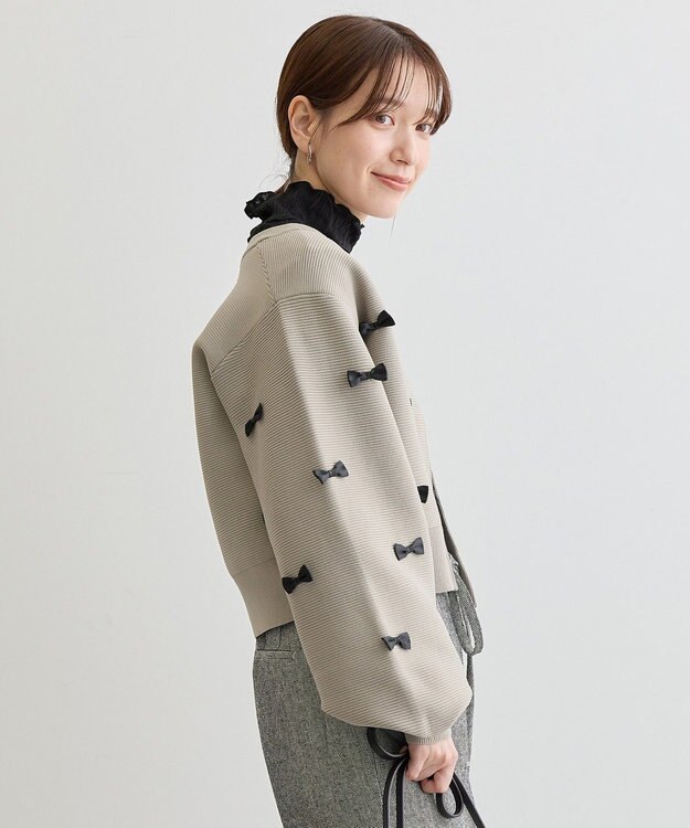 Green Parks ・ｓｗｉｎｇ　ｂｙ　メニーリボンニットカーディガン Gray Beige