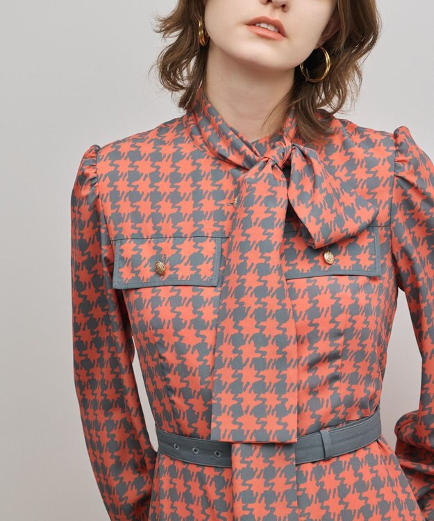 GRACE CONTINENTAL バイカラーチェックプリントワンピース レッド