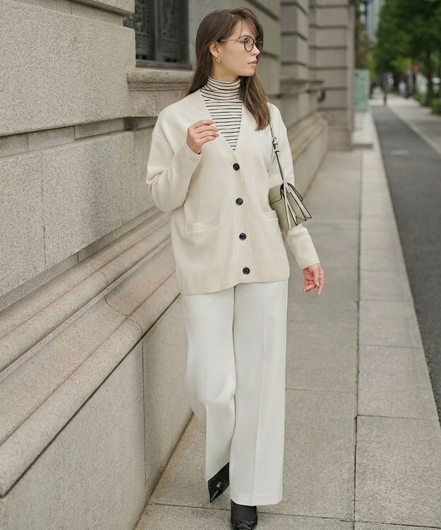 UNFILO L 【野呂佳代さん着用】コットンカシミヤニット Vネックカーディガン グレージュ