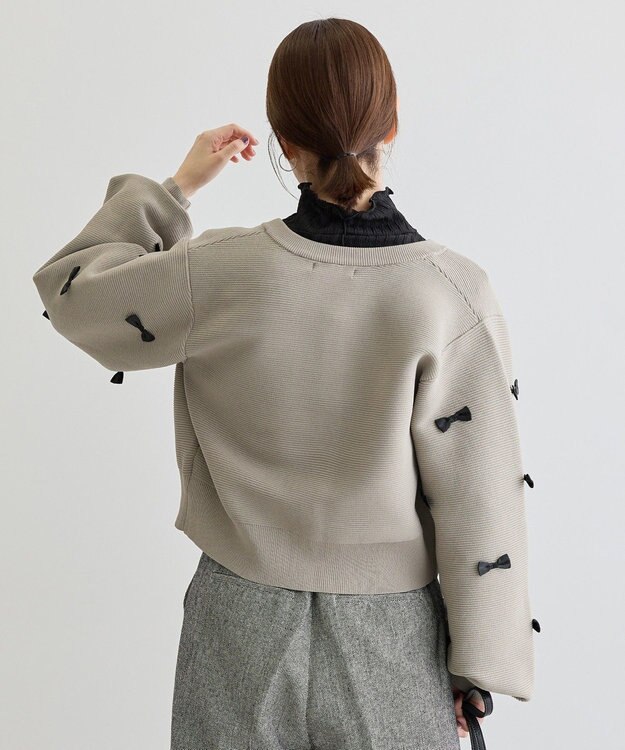 Green Parks ・ｓｗｉｎｇ　ｂｙ　メニーリボンニットカーディガン Gray Beige