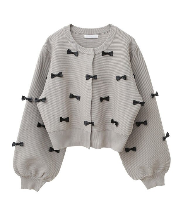 Green Parks ・ｓｗｉｎｇ　ｂｙ　メニーリボンニットカーディガン Gray Beige