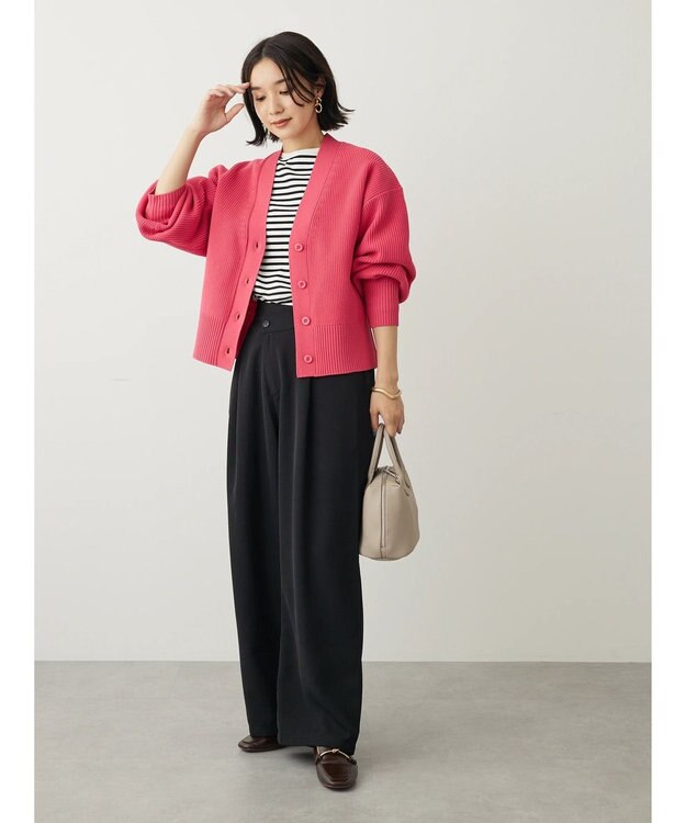 Green Parks スポンディシュ畦編みショート丈カーディガン Pink