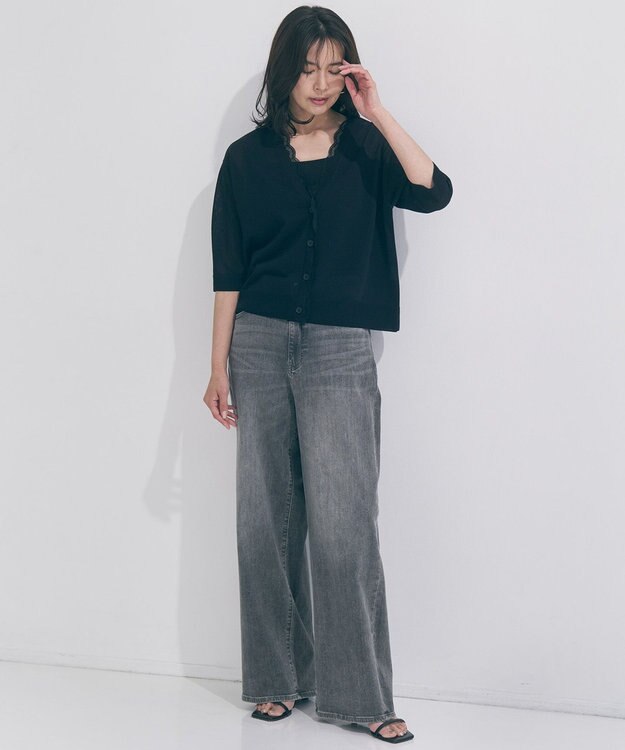 UNFILO 【UNFILO DENIM/新色追加】撥水ストレッチ ルーズワイドデニム アッシュグレー