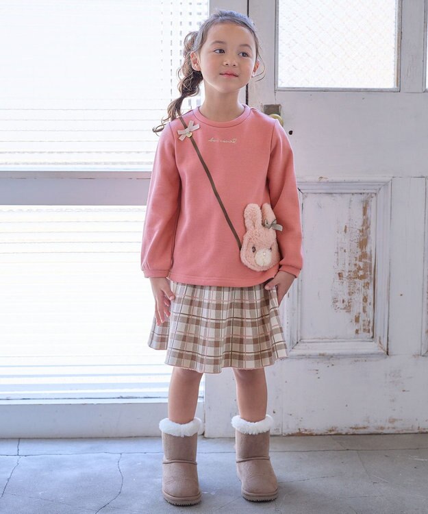 ANY KIDS 裏シャギー ポシェット トレーナー ローズピンク×ウサギ