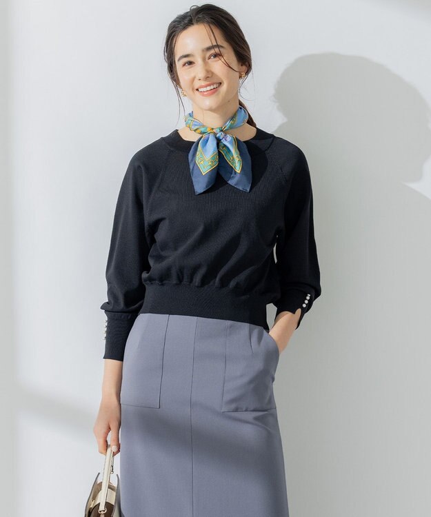 組曲 S 【パールボタン付】ブーケカラーリラクシー ニット ブラック系