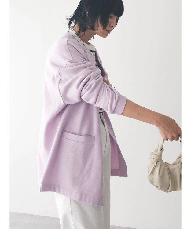 Green Parks 裏起毛ミディ丈ドットボタンカーディガン Purple