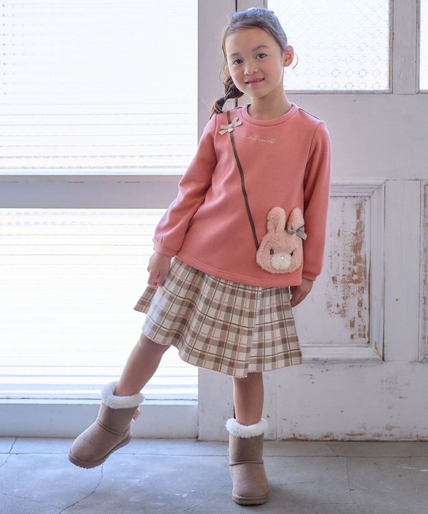 ANY KIDS 裏シャギー ポシェット トレーナー ローズピンク×ウサギ