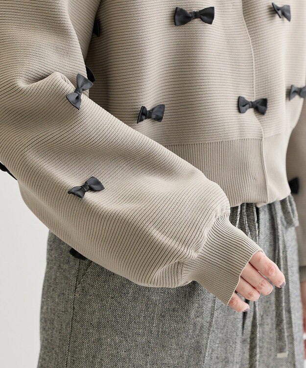 Green Parks ・ｓｗｉｎｇ　ｂｙ　メニーリボンニットカーディガン Gray Beige