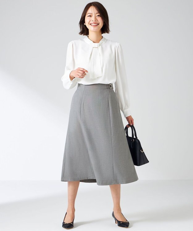 ANY SIS L 【洗える】褒めらレディフレア スカート グレーシャンブレー