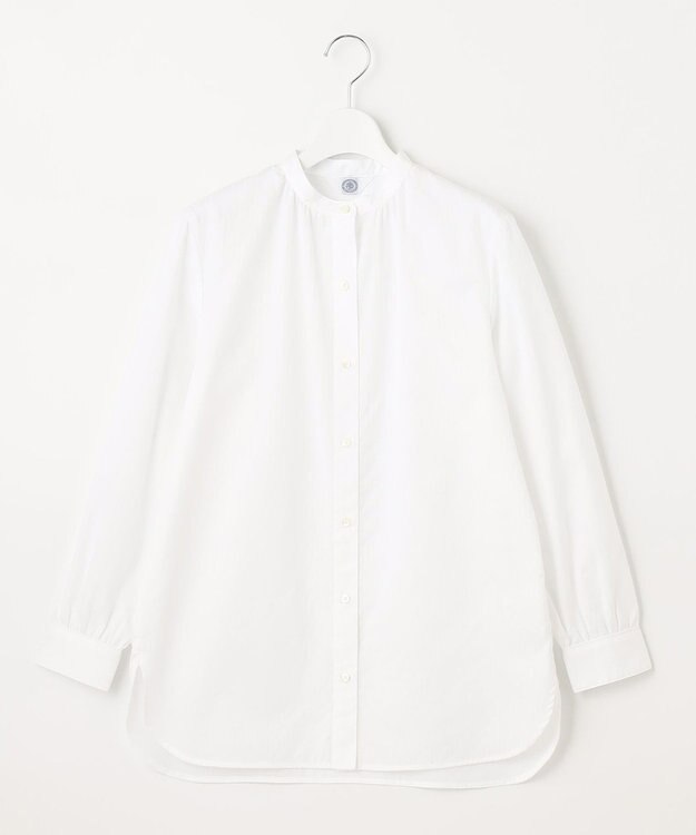 J.PRESS LADIES 【洗える】 コンパクトコットン ストライプ バンドカラー ブラウス ホワイト系