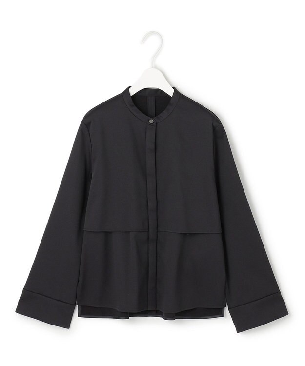 ICB 【洗える】ウォームサテン クロップドシャツ ブラック系