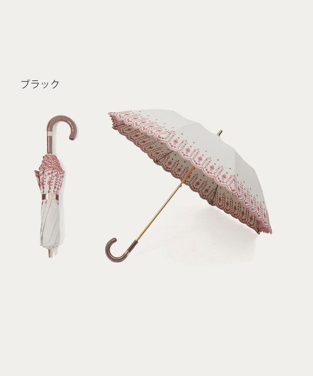 MOONBAT POLO RALPH LAUREN（ポロ ラルフローレン）晴雨兼用日傘 フローラル刺繍 折りたたみ傘 楽折 遮光 遮熱 UV ダークレッド