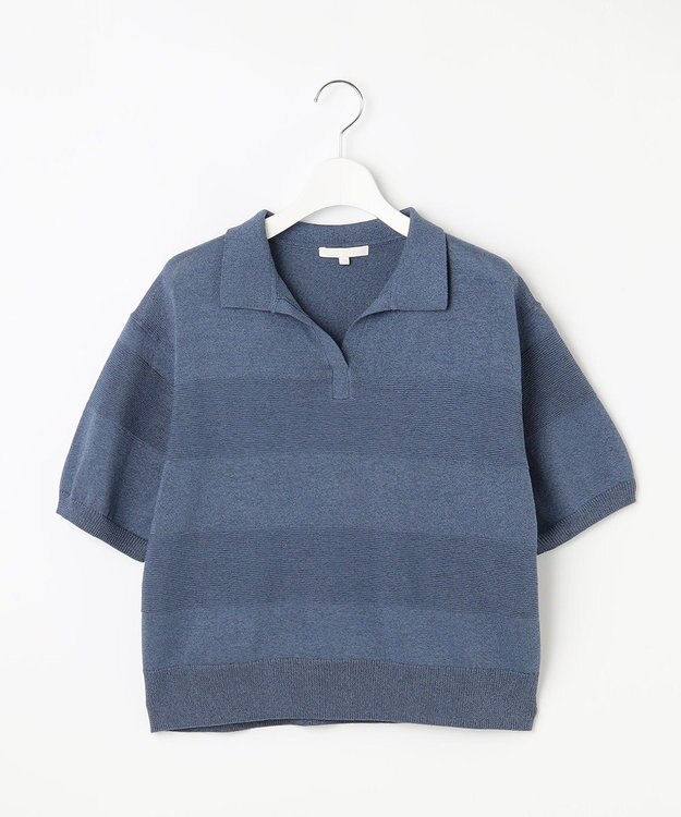 自由区 【洗える】ペーパーブレンドスキッパーポロ ニット ブルーグレー