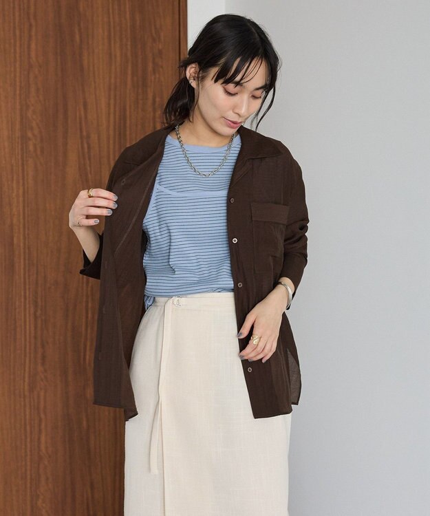 CRAFT STANDARD BOUTIQUE シアーオープンカラーシャツ Brown