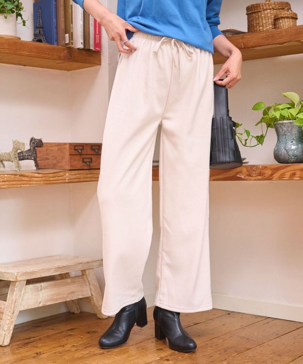 WEGO 【WEB限定/25年秋冬新作/ウエストゴム】裏ベロアワイドイージーパンツ ホワイトアイボリー