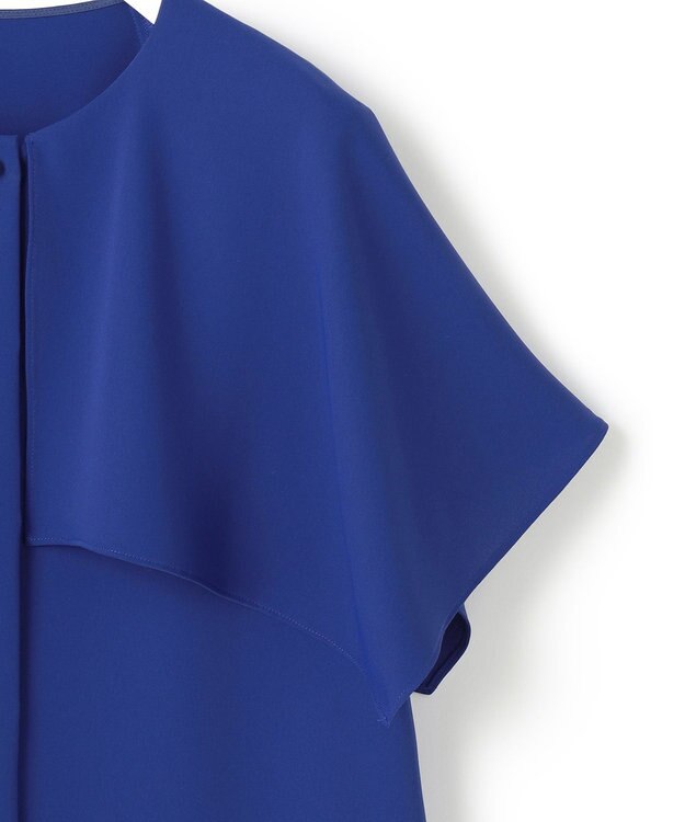 ICB L 【UVカット・接触冷感・防シワ・洗える】エステルダブルクロス ハンカチーフスリーブブラウス ロイヤルブルー系