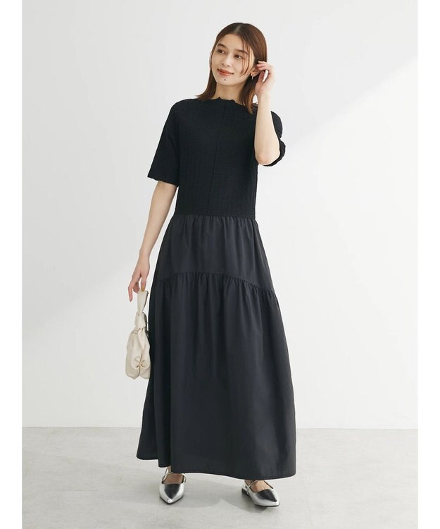 Green Parks しぼドッキングワンピース Black