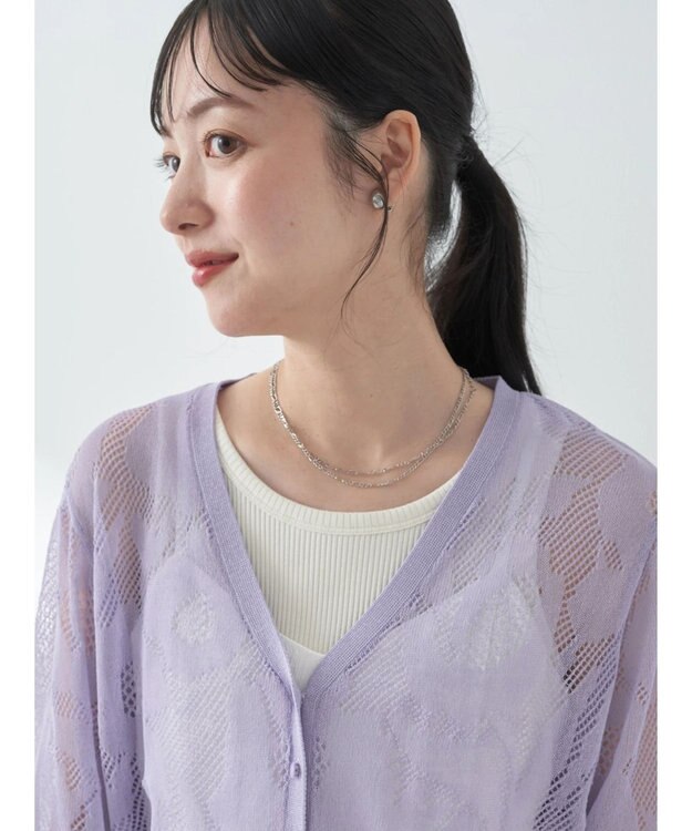 earth music&ecology 花柄シアーカーディガン Lavender