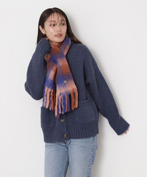 MOONBAT PAUL&JOE ACCESSOIRES(ポール&ジョー) ボリュームマフラー ブロックチェック ネイビーブルー