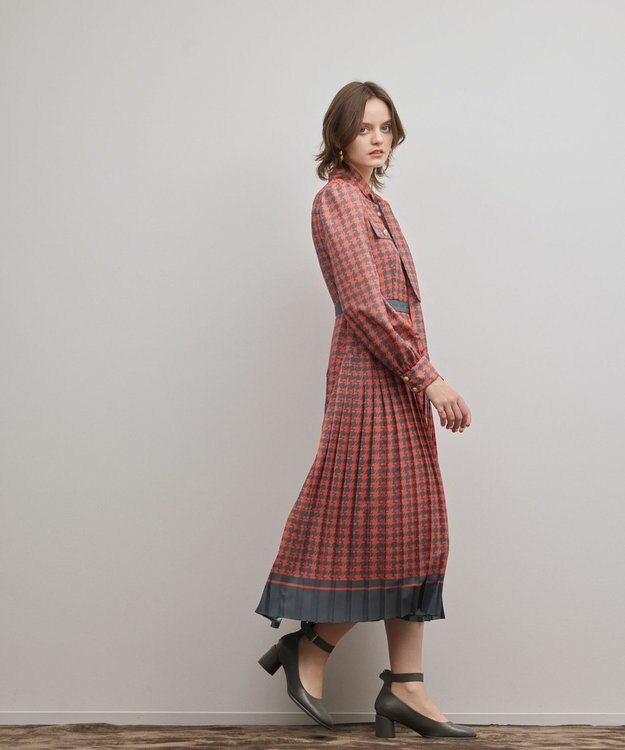 GRACE CONTINENTAL バイカラーチェックプリントワンピース レッド