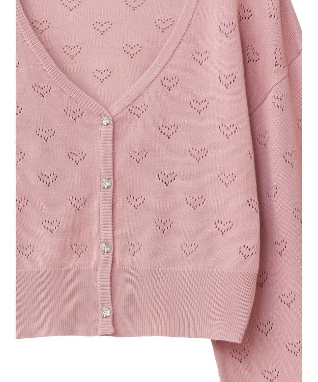 Green Parks ・ｓｗｉｎｇ　ｂｙ　ハート柄スカシニットカーディガン Pink