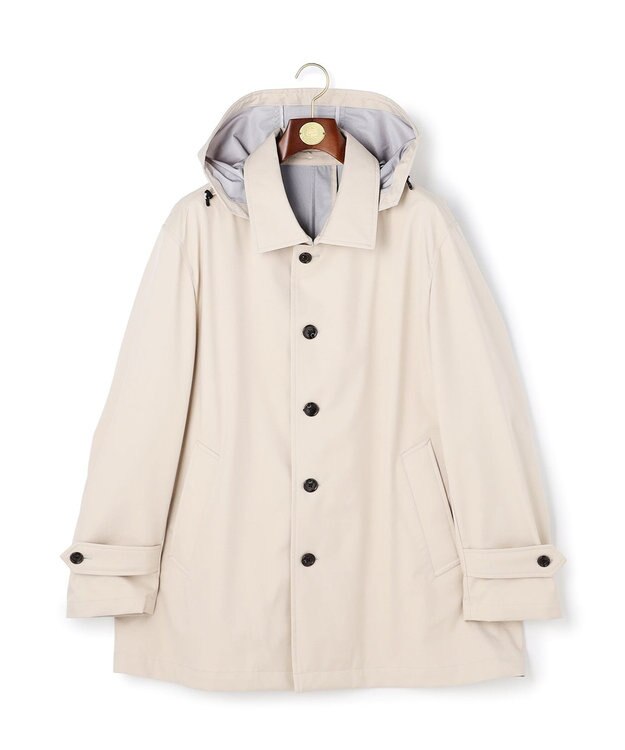 J.PRESS MEN 【KING SIZE】【オンオフ兼用 / ストレッチ / 撥水 / 洗える】トリコット3レイヤーバルマカンショートコート / フードデタッチャブル ベージュ系