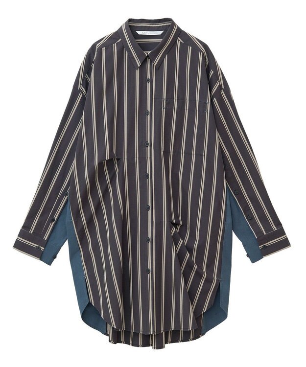 YECCA VECCA 2way袖デザインロングシャツ Stripe Black