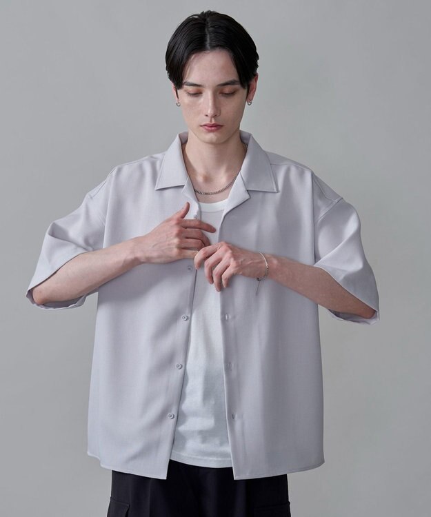 WEGO 【速乾/しわになりにくい/MLサイズ展開】ドライポリオープンカラーシャツ（SS） ライトグレー