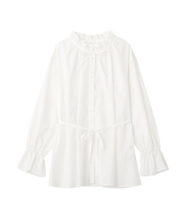 earth music&ecology 【イージーケア】TRキュプラダブルボタンフリルシャツ Off White