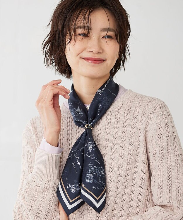 J.PRESS LADIES Ville de Paris スクエア プリント スカーフ ネイビー系5