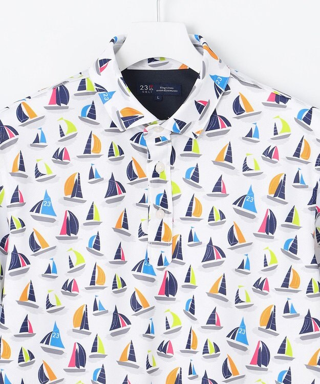 23区GOLF 【MEN/キングサイズ】【吸水速乾・UVケア】マルチヨットプリント 半袖ポロシャツ ホワイト系5