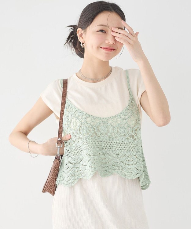earth music&ecology ＳＥＴ２点　クロシェキャミ＋ノースリーブプルオーバー Light Khaki