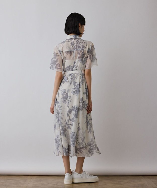 GRACE CONTINENTAL シャドーフラワープリントワンピース グレー