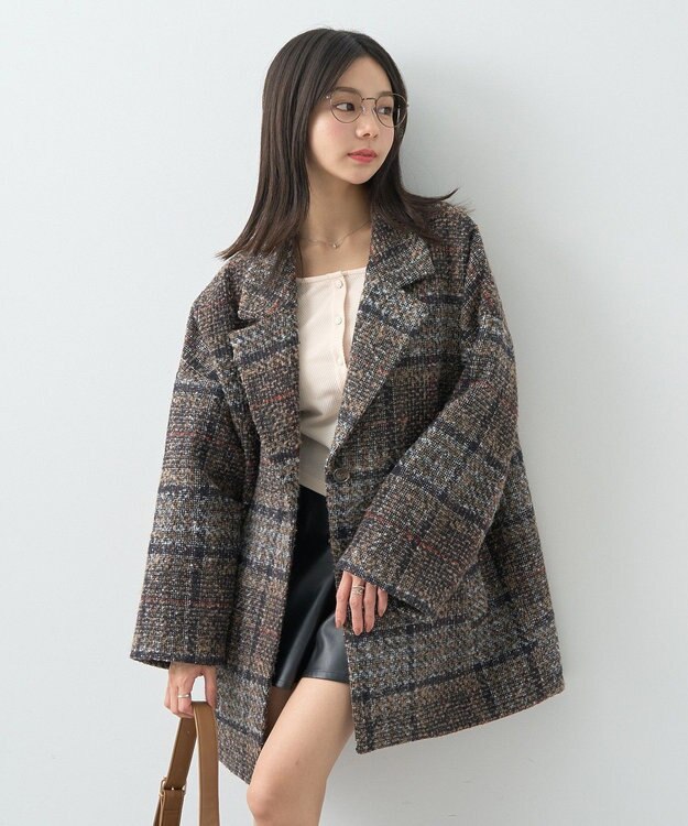 earth music&ecology オーバーテーラードジャケット　チェック Check