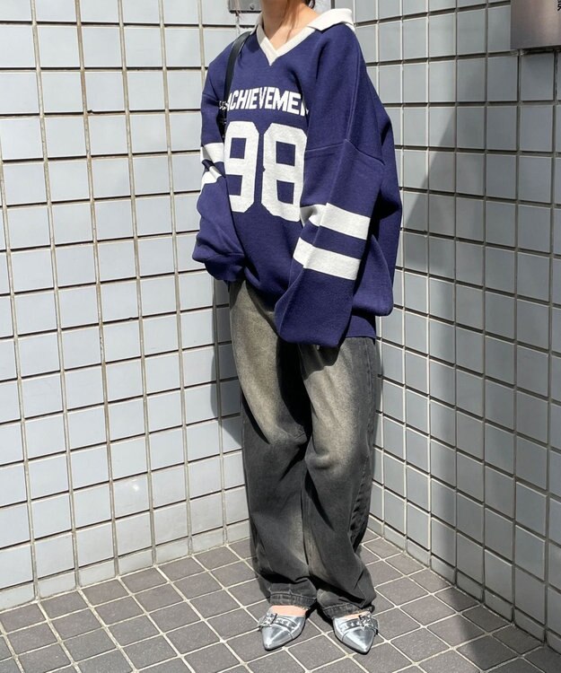 WEGO ナンバリングジャガードニット ネイビー