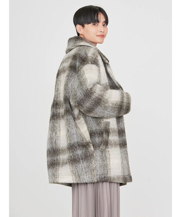 AMERICAN HOLIC チェックコクーンミディコート Check Ivory