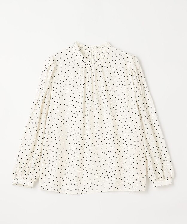 ANY 【洗濯機可・UVケア・接触冷感】フリルネックブラウス オフベースドット